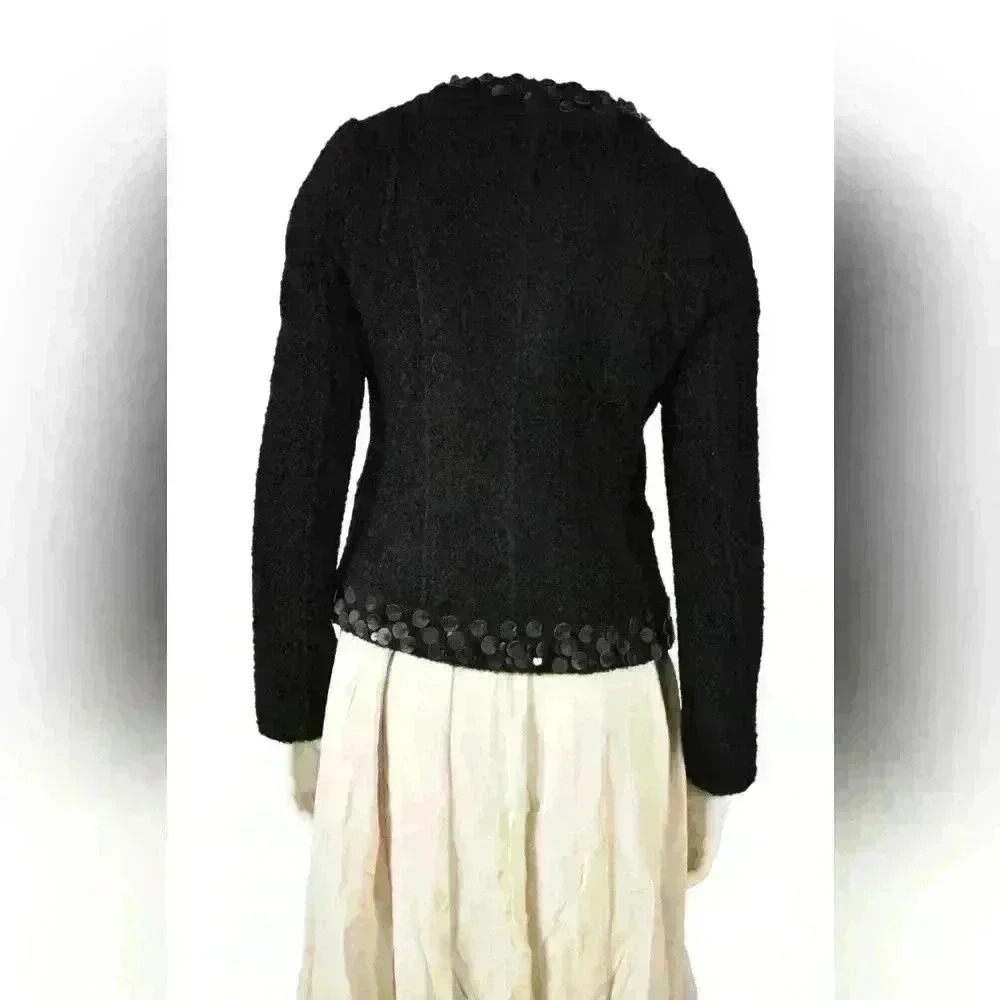 2000s Marc Jacobs Black Persian  Lamb Astrakhan Leather Sequin Jacket 4US Small - Picture 3 of 8